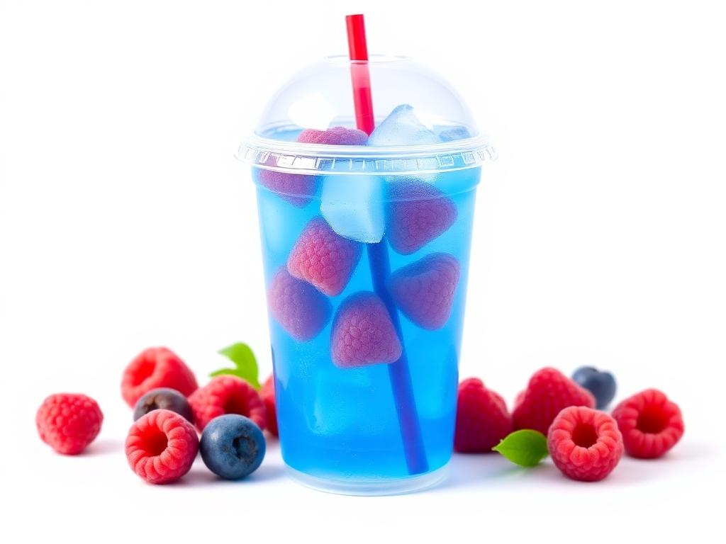 Blue Raspberry Lemonade in a clear cup with a red straw