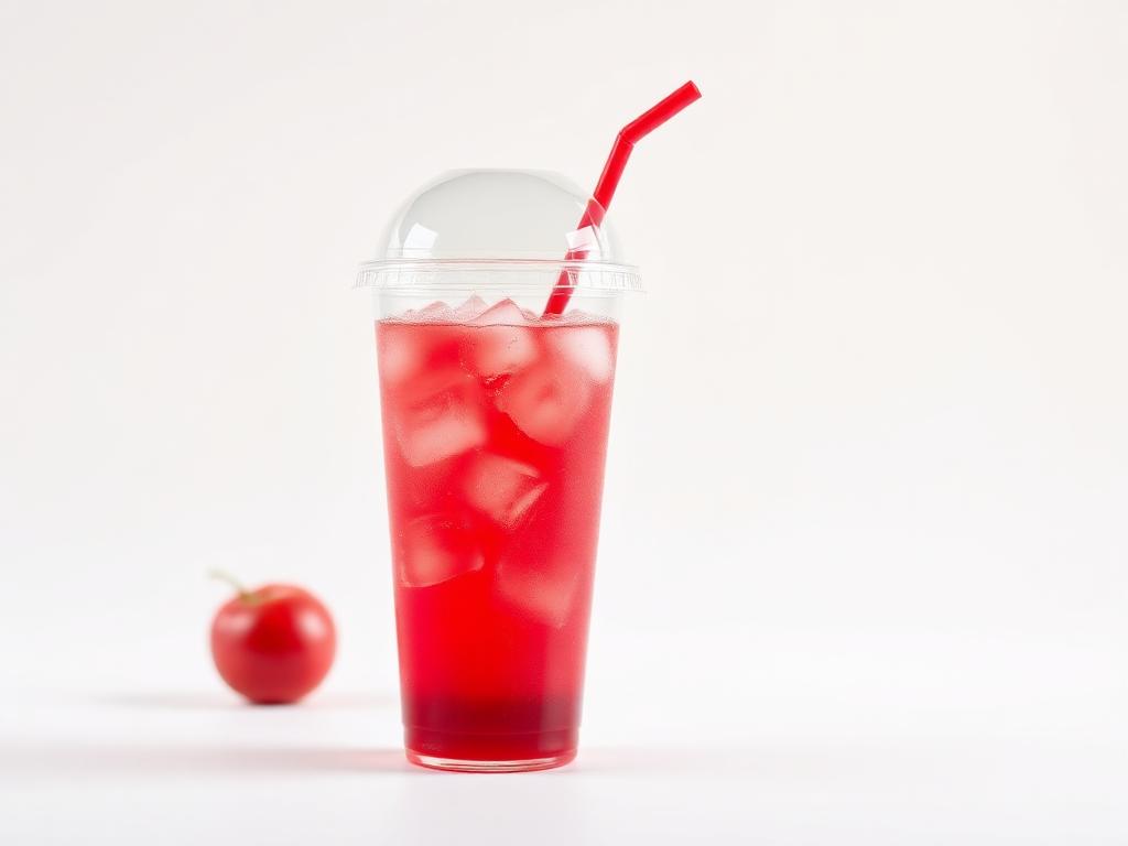 Cherry Lemonade in a clear cup with a red straw