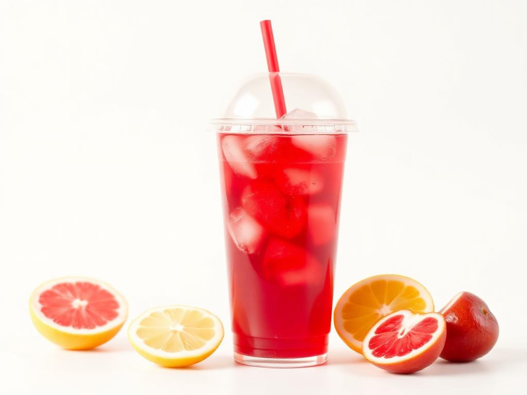 Fruit Punch Lemonade in a clear cup with a red straw