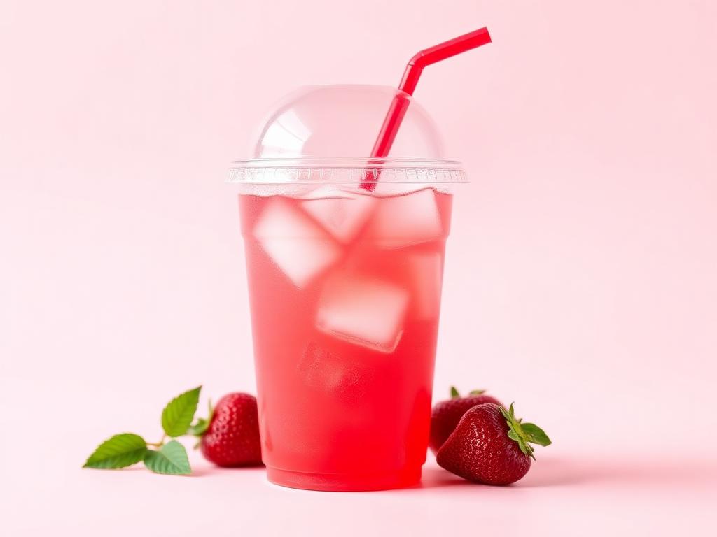 Strawberry Lemonade in a clear cup with a red straw