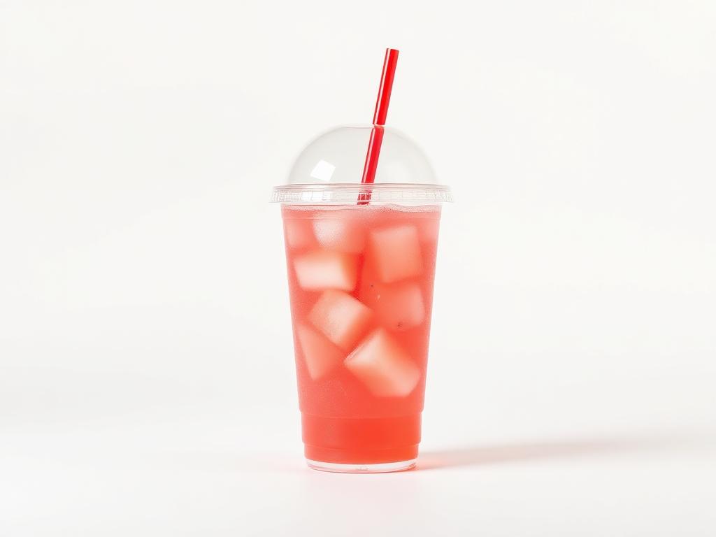 Watermelon Lemonade in a clear cup with a red straw